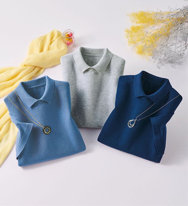 ルフラン（ルフラン）の「【３色組】綿１００％衿付きニットプルオーバー（ニット・セーター）」｜詳細画像