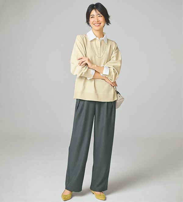 BELLUNA（ベルーナ）の「ウーリッシュ素材タック使いワイドパンツ（ワイドパンツ・ガウチョ）」｜詳細画像