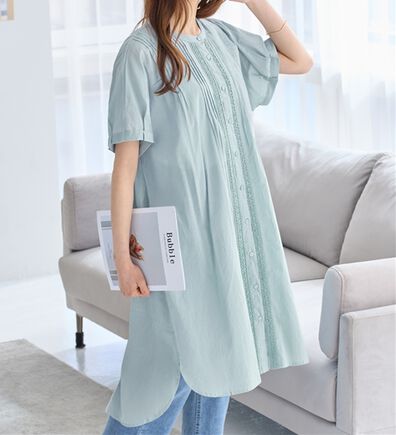 Viola e Viola（ヴィオラ エ ヴィオラ）の「【インド綿】レース付き前開きワンピース（シャツワンピース）」