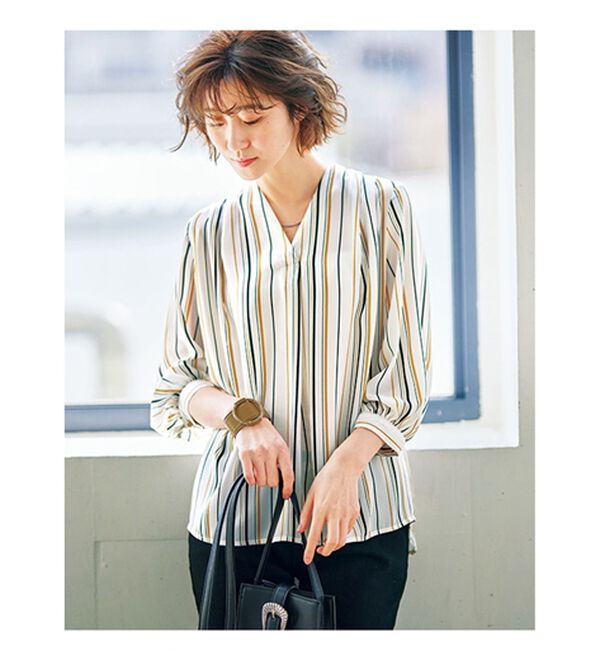 GeeRA（ジーラ）の「シルエットきれい！上品7分袖デザインブラウス（ブラウス）」｜詳細画像