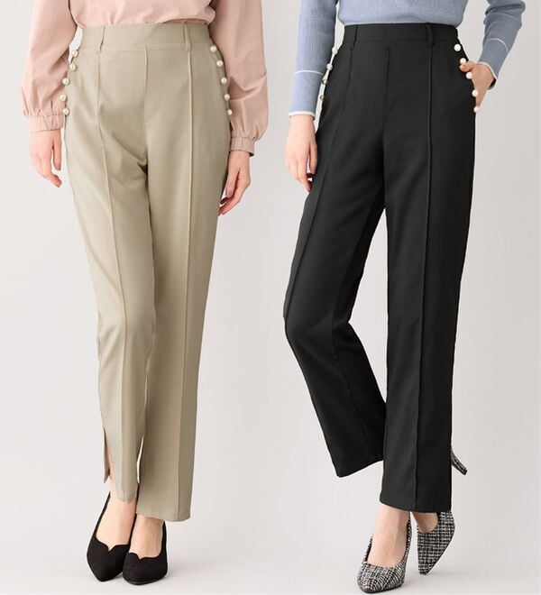 alotta（アロッタ）の「パール調ボタン付テーパードパンツ（テーパードパンツ）」｜詳細画像