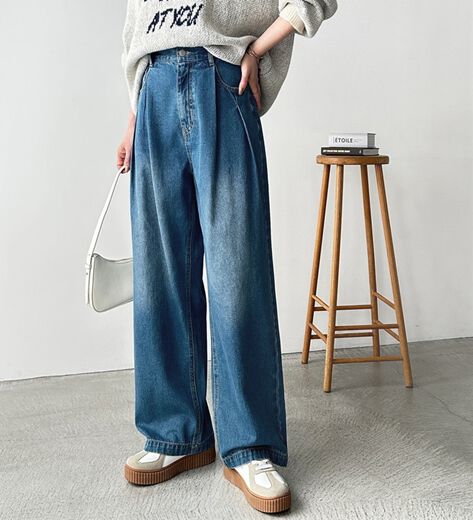 JENNE 2wayハイウエストリラックスデニムパンツ ブルーLサイズ