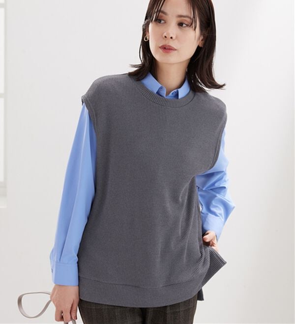 BELLUNA（ベルーナ）の「【新色追加】&ldquo;2点セット&rdquo;あぜ素材ベストアンサンブル（アンサンブル）」｜詳細画像