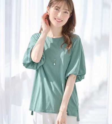 alotta（アロッタ）の「さらりと軽い袖異素材バルーンＴシャツ（カットソー）」