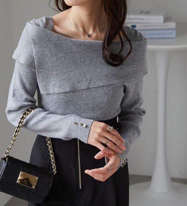 RANAN（ラナン）の「アシメオフショルリブニット（ニット・セーター）」｜詳細画像