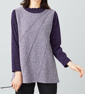 BELLUNA（ベルーナ）の「ブークレ素材タックデザインアンサンブル（アンサンブル）」｜パープル&times;パープル