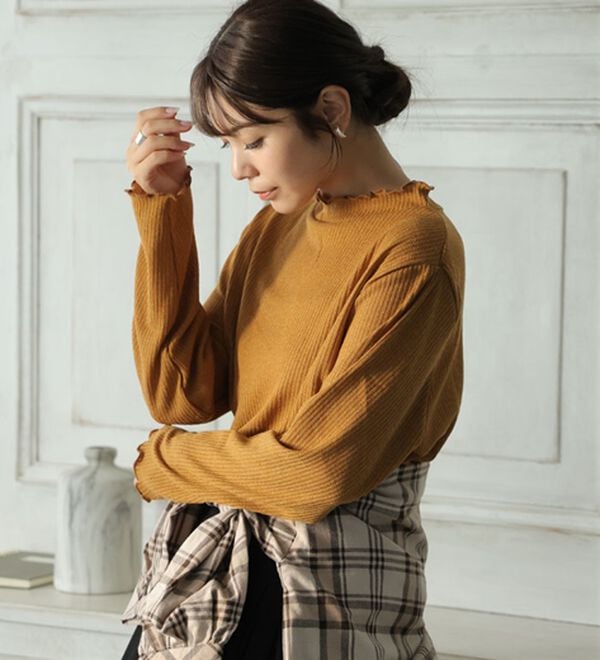 A HAPPY MARILYN（アハッピーマリリン）の「【ＬＬ～６Ｌ】「沿わないネック」で苦しくない。ミルリブ プチハイカットソー（カットソー）」｜詳細画像