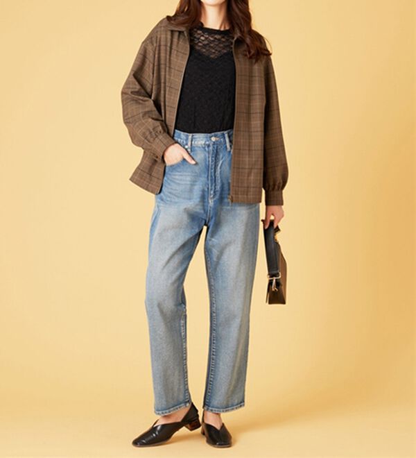 BELLUNA（ベルーナ）の「【重ね着にぴったり♪】のびやかレース素材メロー使いインナー（カットソー）」｜詳細画像