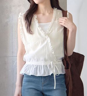 CHAN ME（チャンミ）の「カシュクールフリルブラウス（ブラウス）」｜アイボリー