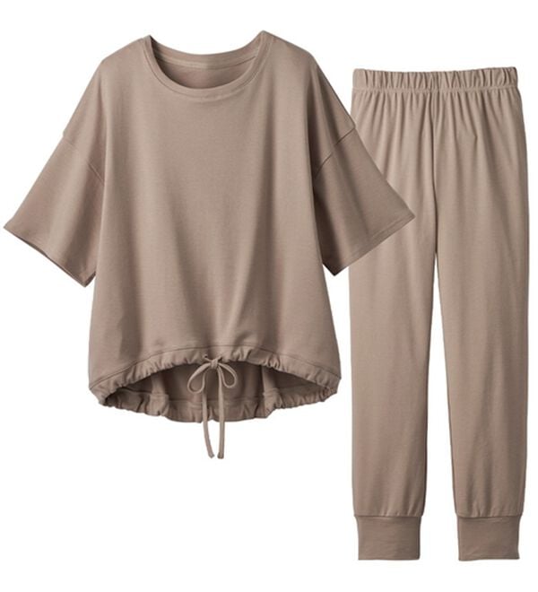 YU'NOW（ユナウ）の「【２点セット】コットン１００％ウエストドローストリングプルオーバー上下セット（パジャマ・ルームウェア）」｜詳細画像