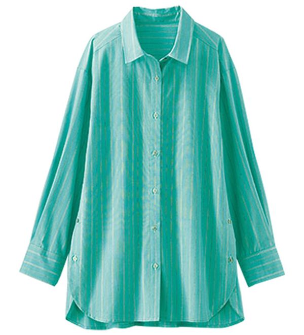 BELLUNA（ベルーナ）の「＜ＳＯＬＯＴＥＸ（Ｒ）＞アイロン要らずの日よけシャツ（シャツ）」｜ミント系ストライプ