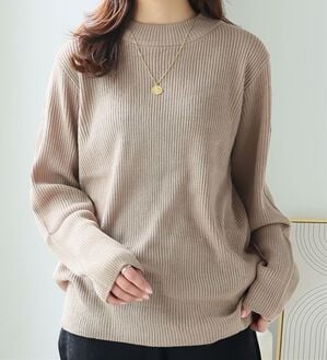 A HAPPY MARILYN（アハッピーマリリン）の「【ＬＬ～６Ｌ】＜新色追加＞Ｔシャツ感覚で着れるカメレオン級の着回しが叶うリブニット（ニット・セーター）」｜ベージュ