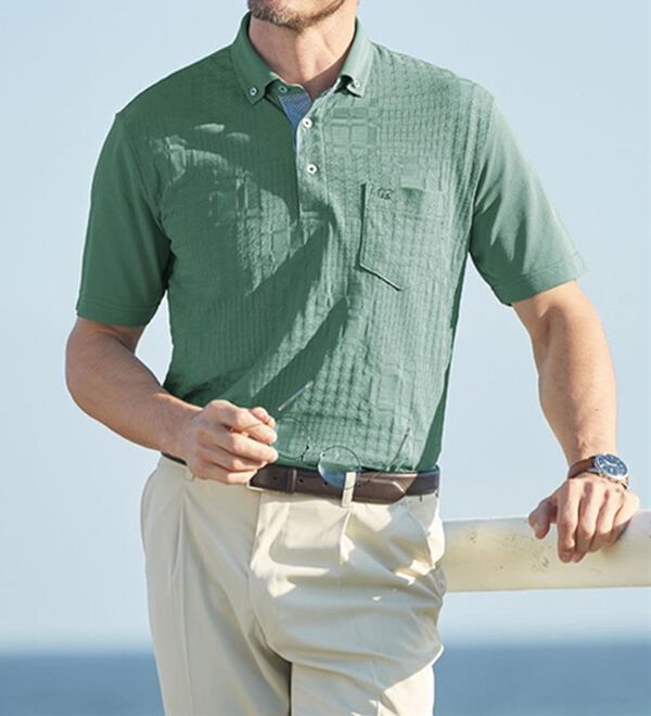 「＜ゴールデンベア＞ジャカードポロシャツ（メンズポロシャツ）」｜詳細画像