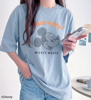 BELLUNA（ベルーナ）の「＜Disney＞【ミッキー】フェイス柄ラインストーンワイドシルエットTシャツ（Tシャツ）」｜詳細画像