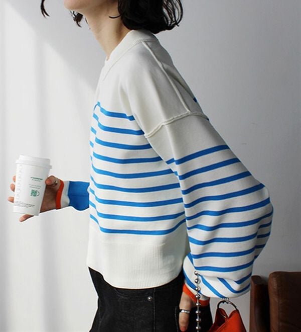 GeeRA（ジーラ）の「さらっと素材パネルボーダーショートニット（ニット・セーター）」｜詳細画像