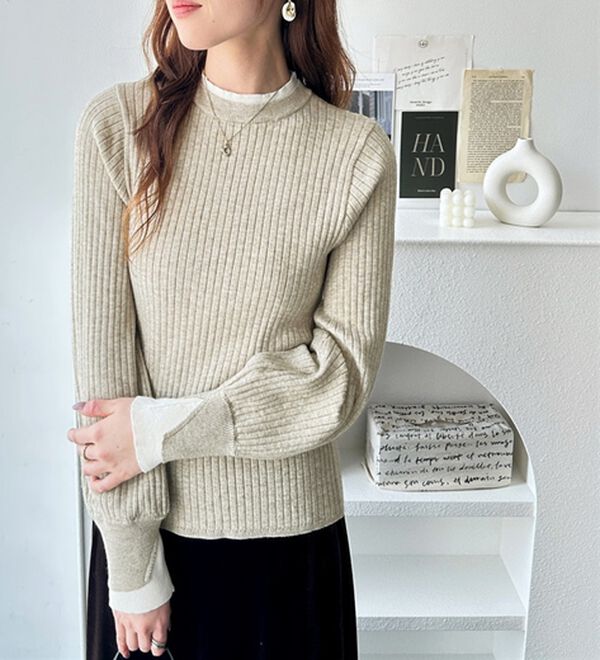 GeeRA（ジーラ）の「【再入荷】レイヤード風モチっと柔らかリブニット（ニット・セーター）」｜詳細画像