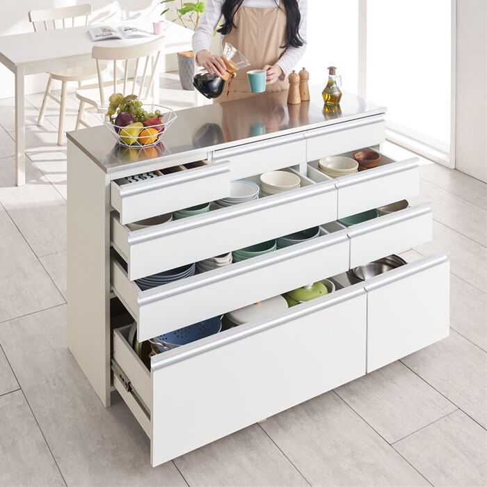 ベルーナ　キッチンワゴン 大量収納 引き出し式 リアル情報】 ＜ベルーナ＞ 完成品 天然木キッチンワゴン＜コンパクト