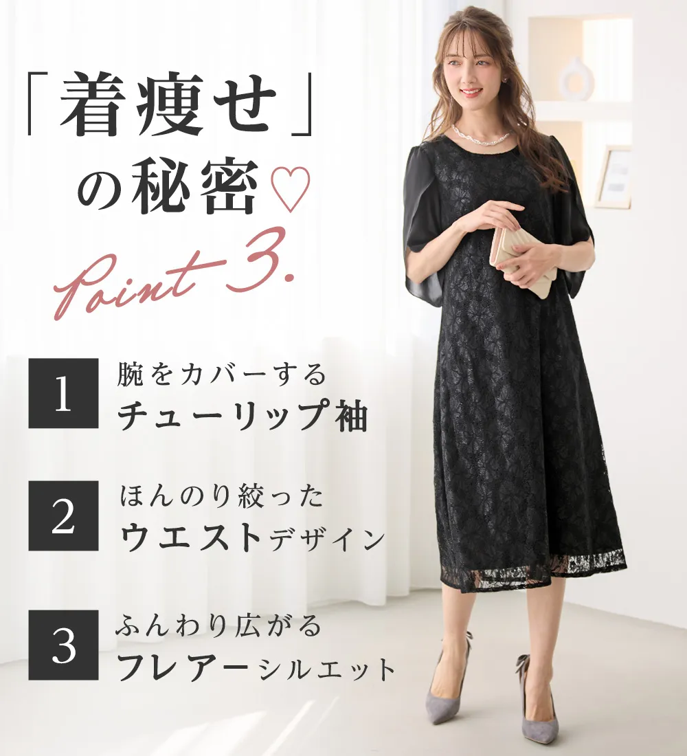 華やかラメレースチューリップ袖ワンピース