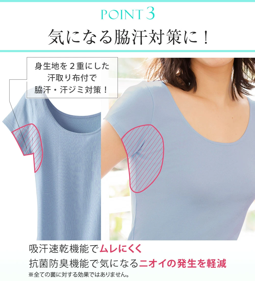 2.0倍クール!綿混 接触冷感 サラッと涼しい汗取りインナー<さらりラボ>半袖インナー