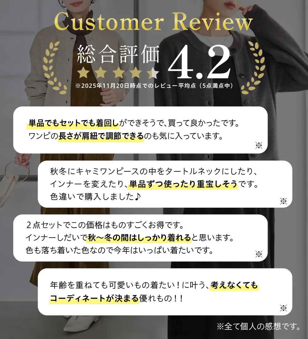 畦ニットカーデ×ベロアキャミワンピ