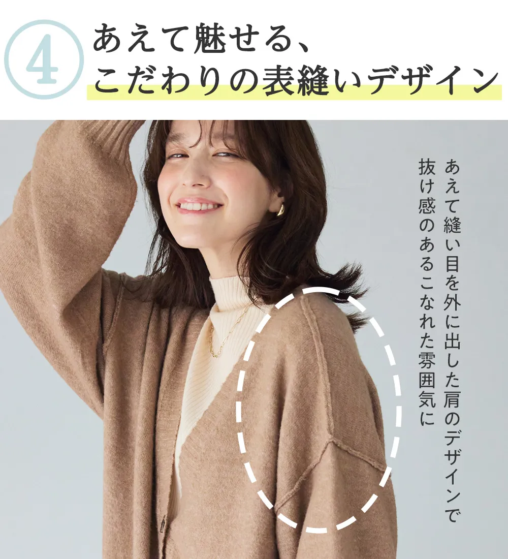 洗えるもちもち　ミドル丈ニットカーデ